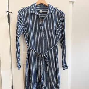 Gap Women's Striped Blue Long-Sleeve Button Down Shirt Dress XS